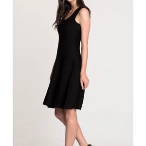 NIC+ZOE Womens Black Ribbed Knit Sleeveless Fit and Flare Midi Dress Size M